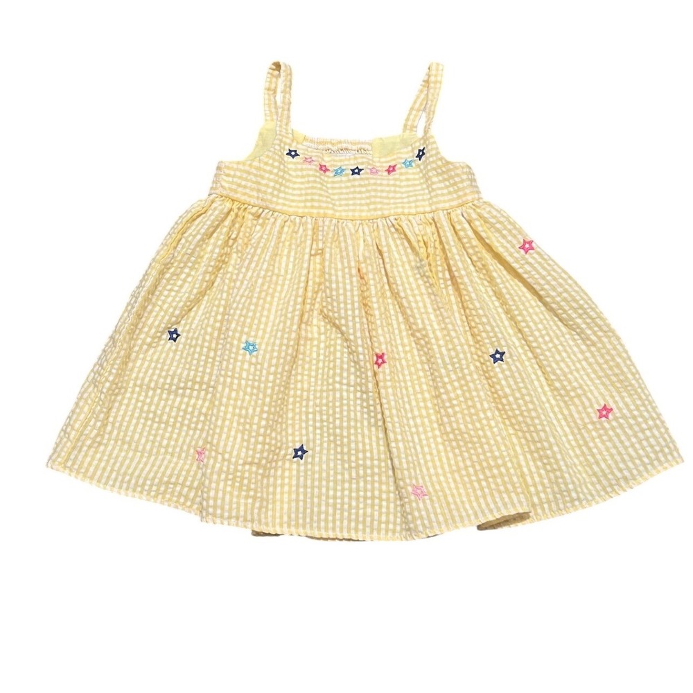 Counting Daisies baby girl Yellow Gingham Star Embroidered Smocked Dress 18M